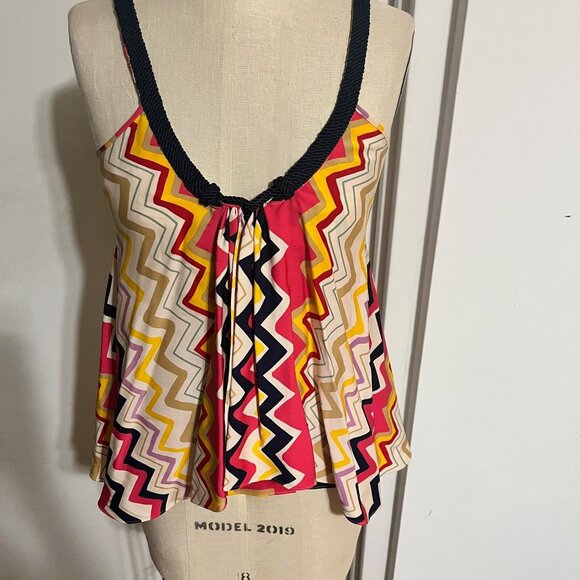 Diane Von Furstenberg MARLETTE Silk V Neck Blouse Chevron Print Size 0 - Picture 2 of 10